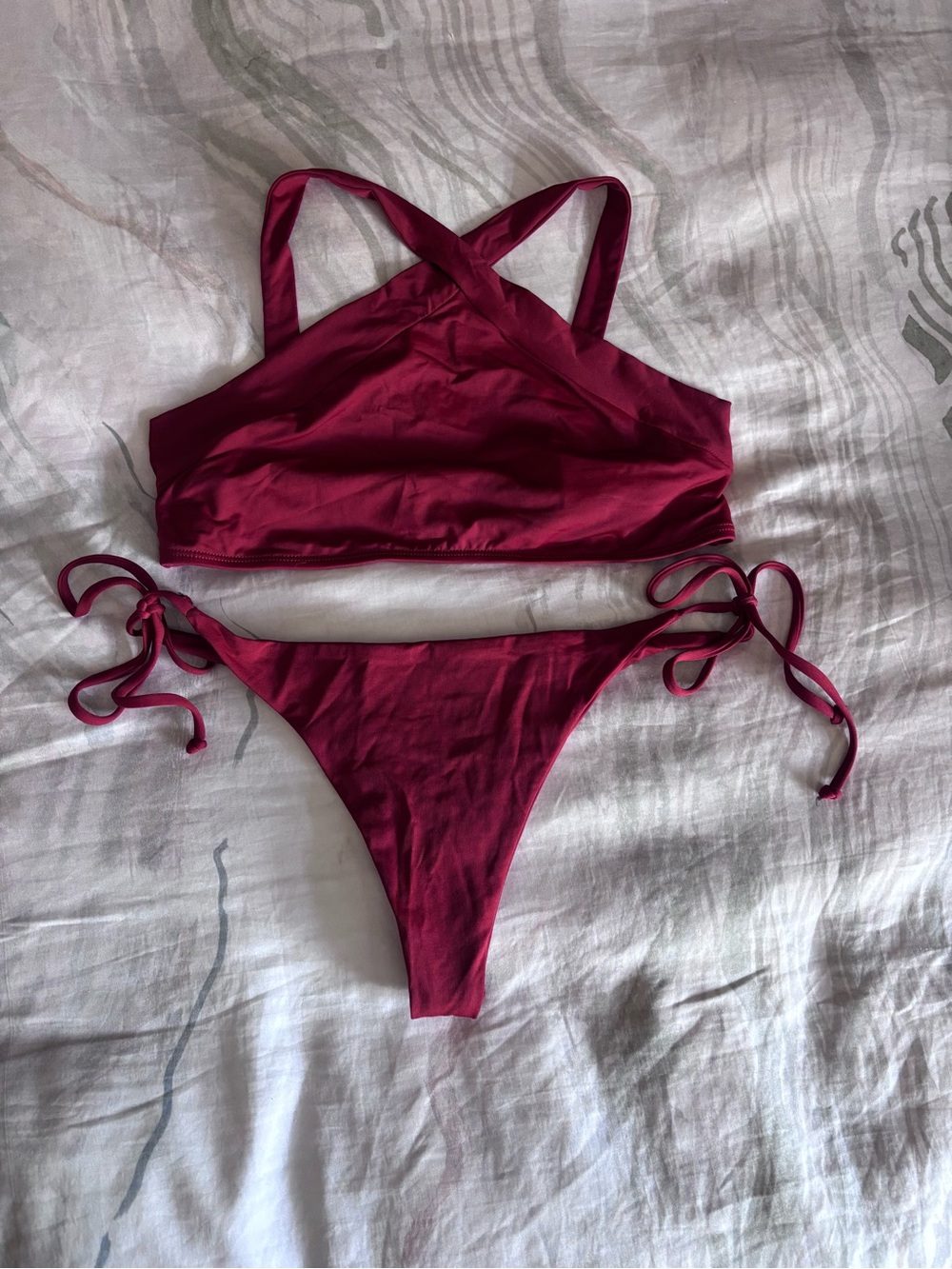 l*space Wine Red Cross-Back Bikini Set